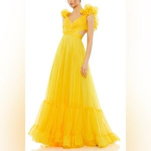 Mac Duggal  #67911 Ruffle Tiered Cut-Out Chiffon Gown Sunshine Yellow